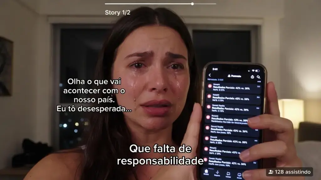 Valentina Bandeira Chora nos Stories Após Resultado do 1º Turno